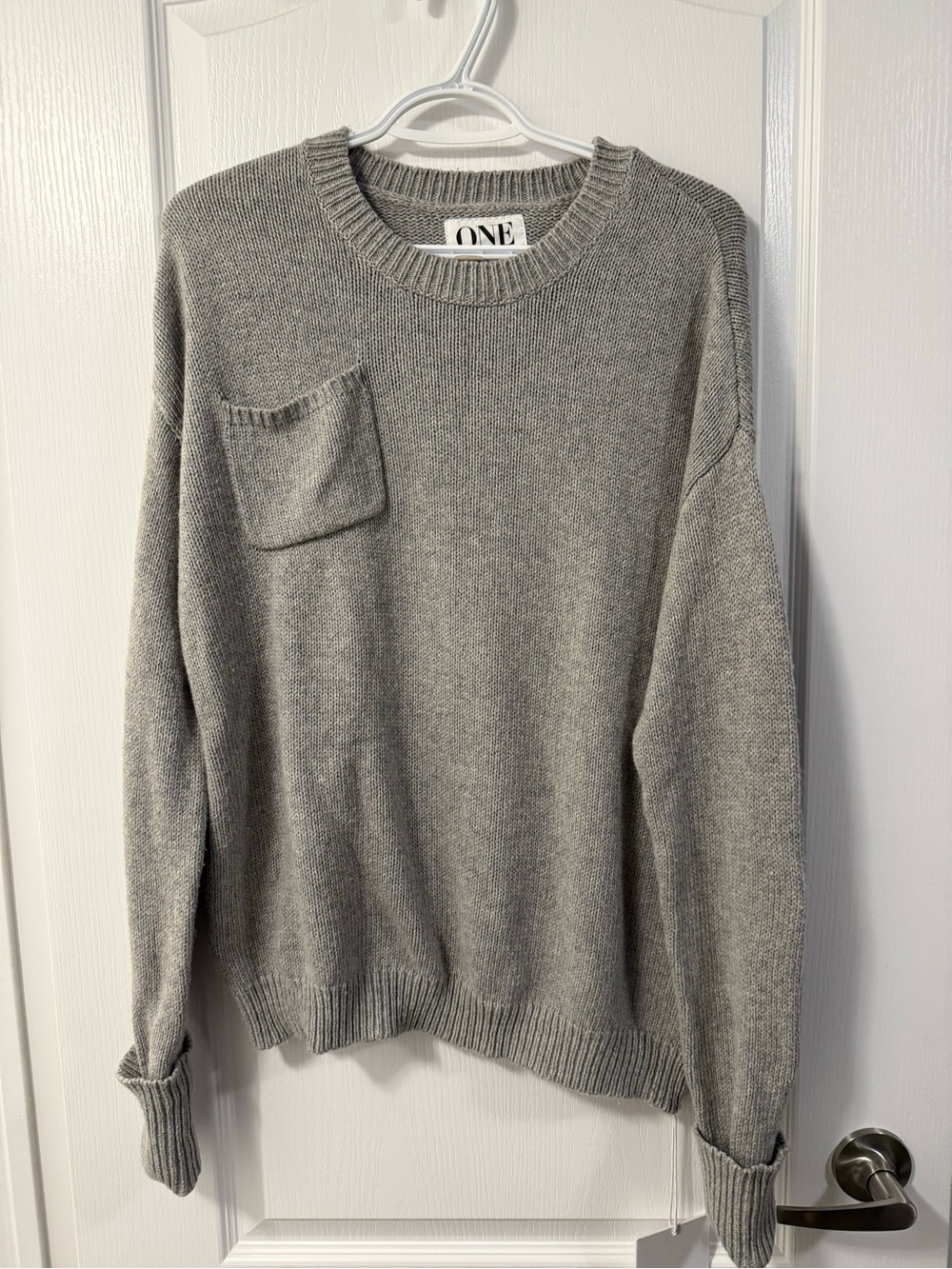 Free People OTS Chunky Knit Sweater Grey XS neutral minimalist cottage coastal - Picture 2 of 14